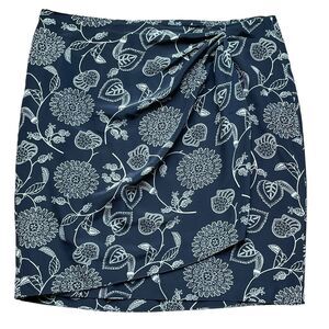 Evan Picone Navy and White Floral Wrap Skirt 100% Silk‎ Lined Plus Size 20W